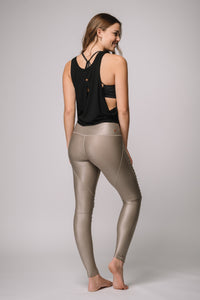 Mia Shiny High Waist Pin tuck legging - Sand