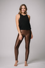 Mia Shiny High Waist Pin tuck legging -Bronze