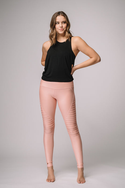 Mia Shiny High Waist Pin tuck legging - Pink Diamond