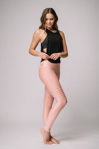 Mia Shiny High Waist Pin tuck legging - Pink Diamond