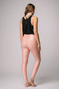 Mia Shiny High Waist Pin tuck legging - Pink Diamond