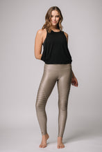 Mia Shiny High Waist Pin tuck legging - Sand
